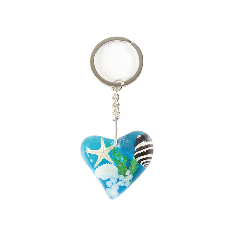 Wholesale 6pcs/pack Heart Shape Resin Epoxy Shell Conch Keychain
